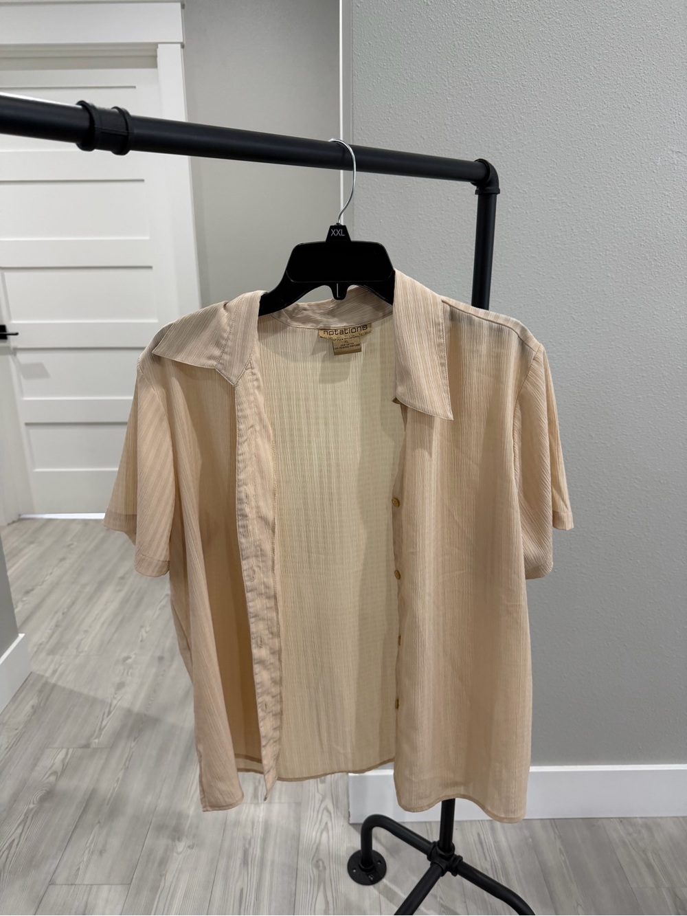 Notations Cream Textured Short Sleeve Shirt